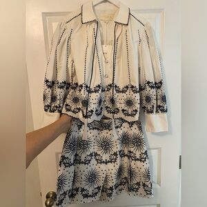 Carolina K White and Blue Embroidered Two-Piece Short Set